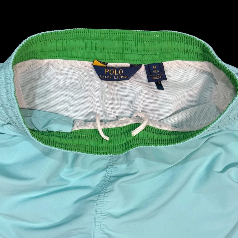 Polo Ralph Lauren Men's Teal Green Mesh Lined Swim Trunks Mid Rise Drawstring M
